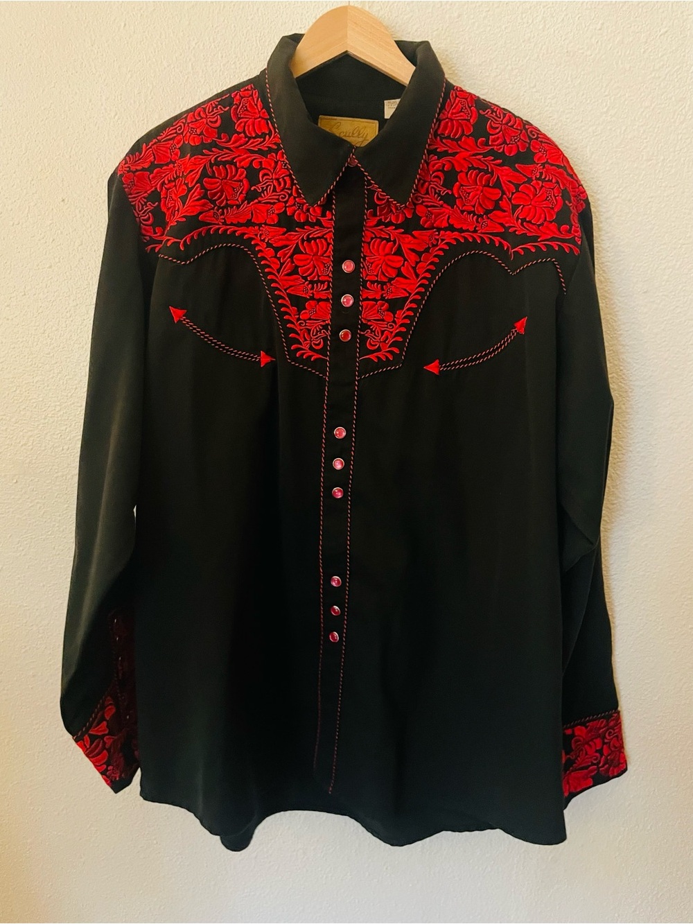 Scully Mens Floral Tooled Embroidery Red & Black Shirts P-634 Size XL Rodeo Show